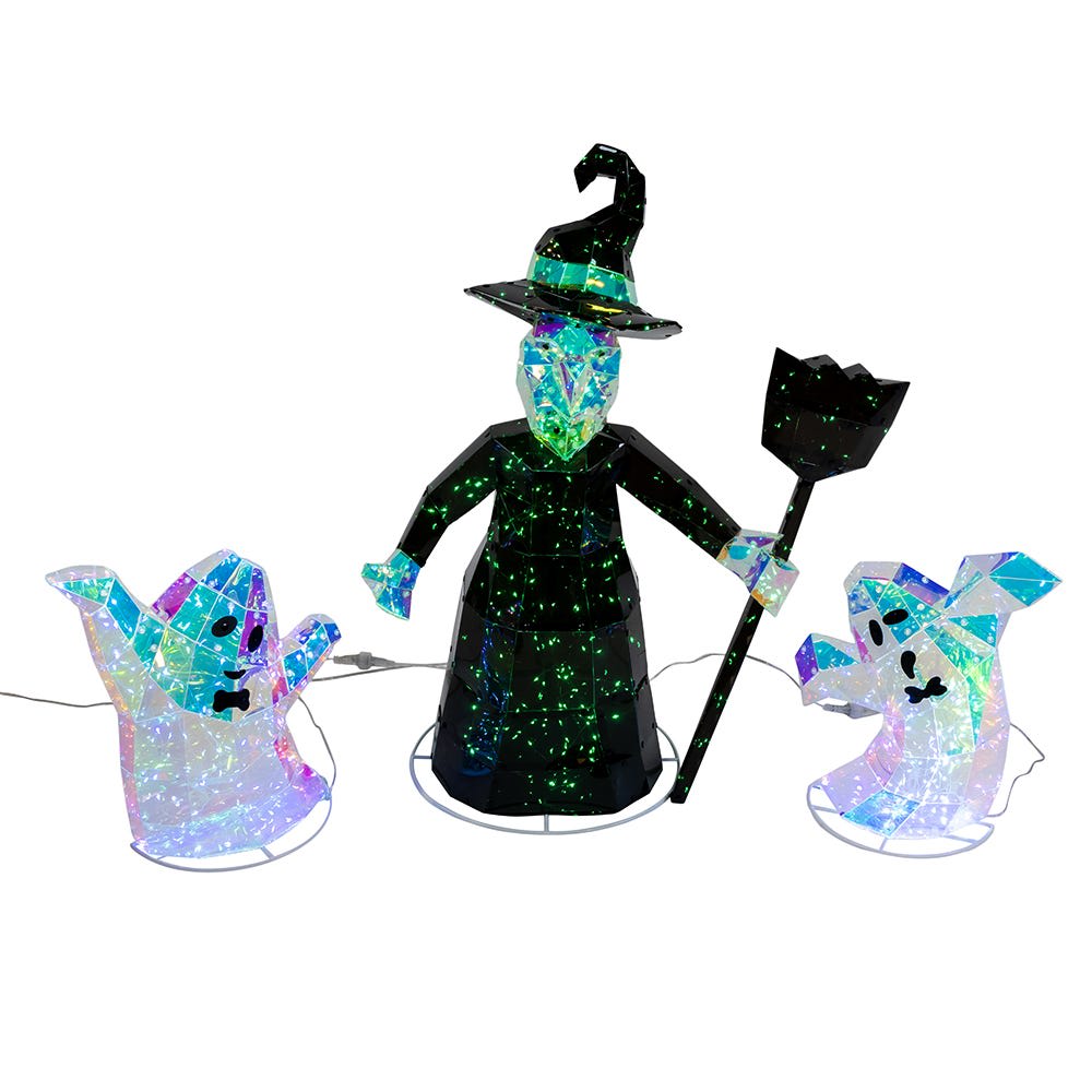 Kurt S. Adler Pre-lit Holographic Witch and Two Ghosts 3-Piece Set