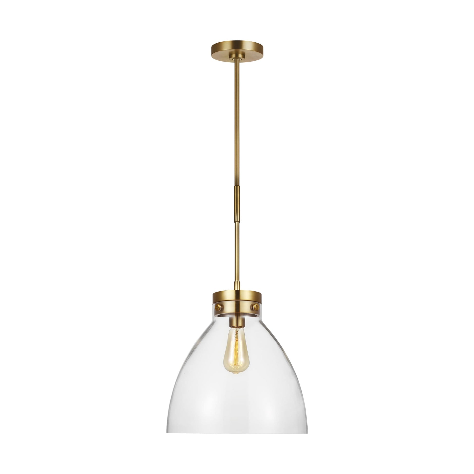 Generation Lighting Garrett 1 -Light Burnished Brass Modern/contemporary Clear glass Glass Cylinder Medium Indoor Hanging Pendant Light