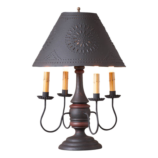 Irvin's Tinware Jamestown Lamp in Hartford Black with Red with Black Shade