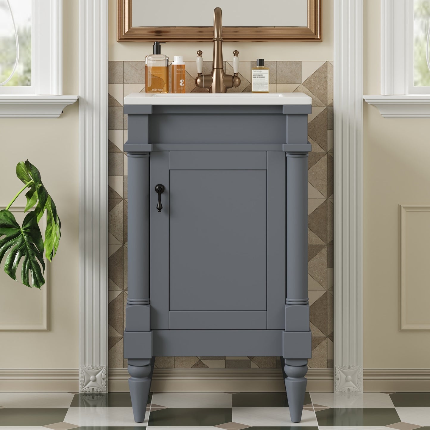 GDFStudio 18-Inch Modern Bathroom Vanity with Sink Modern Bathroom Storage Cabinet with Door Freestanding Small Space Bathroom Cabinet Single Sink Cabinet with Adjustable Shelf