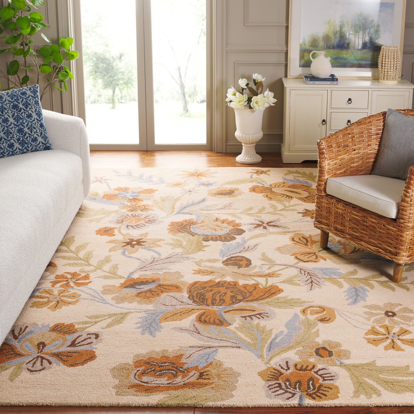 Safavieh  Blm915 Beige/Multi Country Floral 8ft x 10ft Large Rectangle Rug