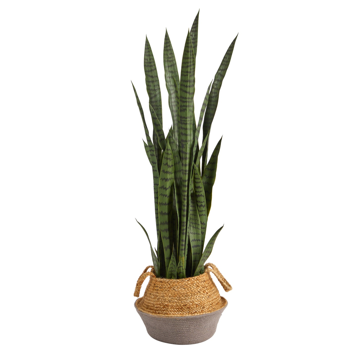 Nearly Natural  46-in Artificial Sansevieria Snake Plant in Boho Chic Handmade Cotton and Jute Gray Woven Planter