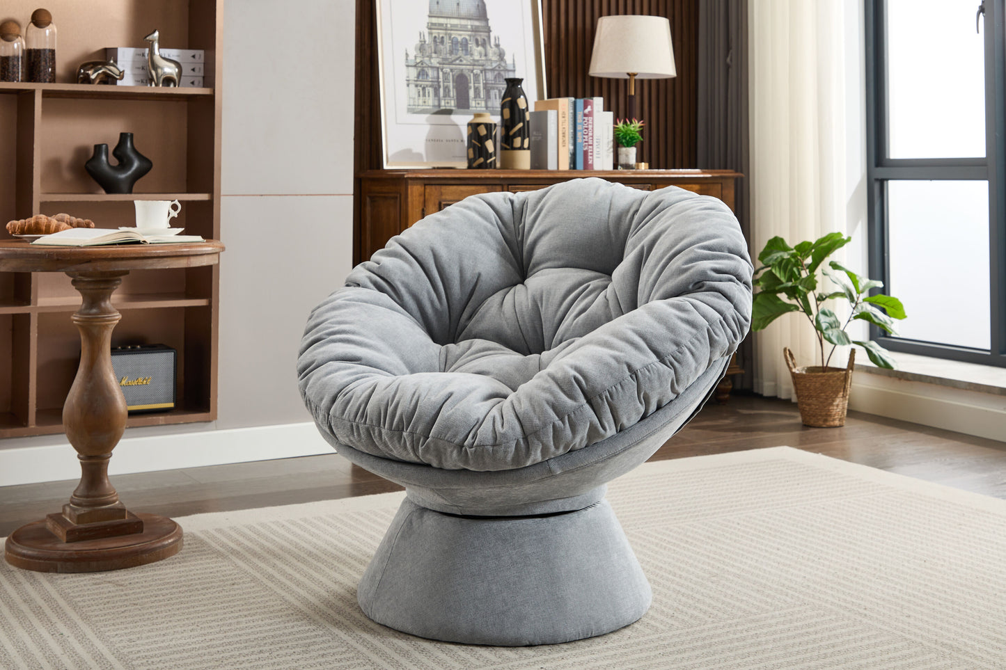Damerin 36.22-in W Modern Gray Chenille Swivel Papasan Chair