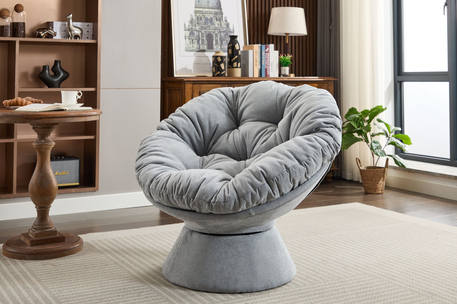 Damerin 36.22-in W Modern Gray Chenille Swivel Papasan Chair