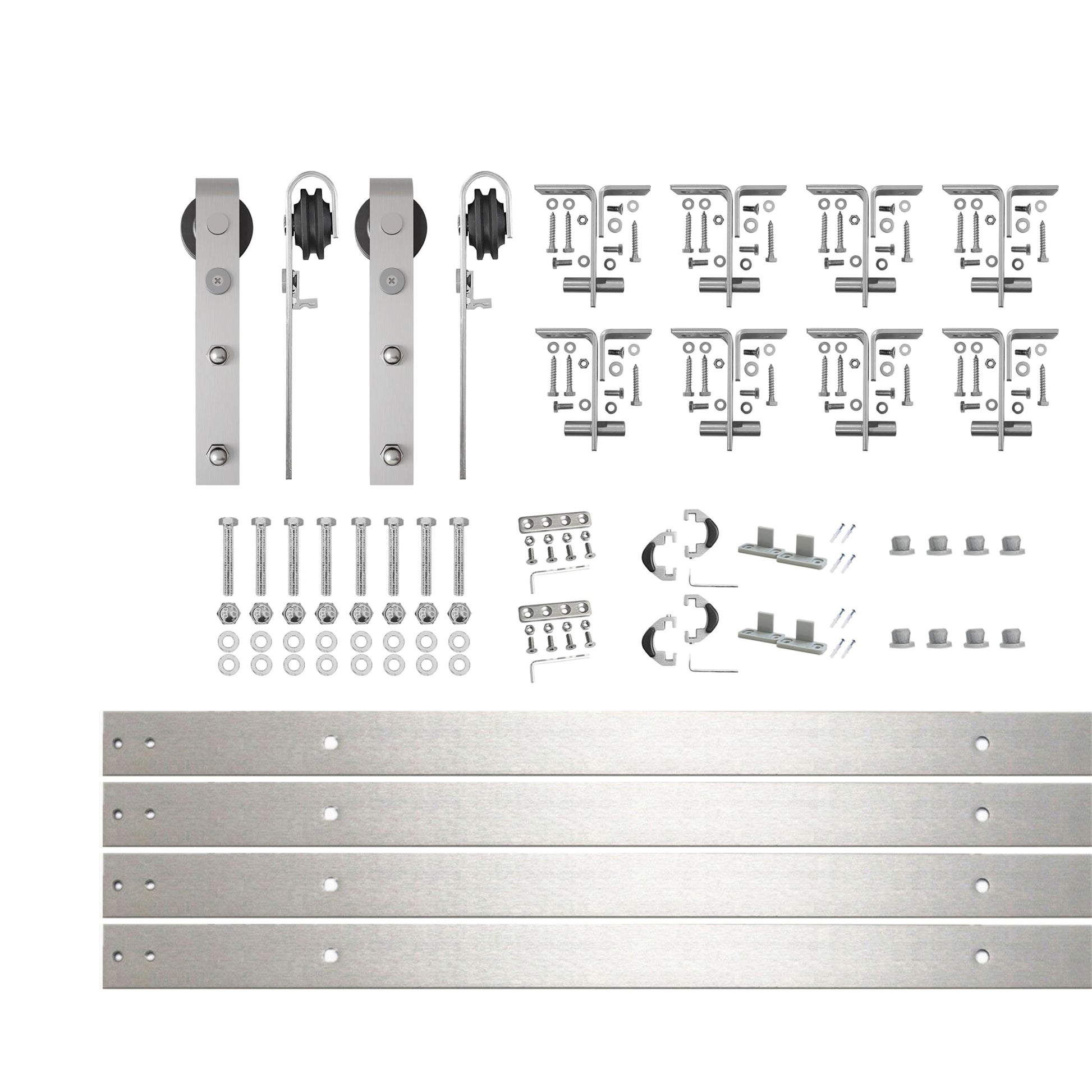 HOMACER 132-in Brushed Brushed Nickel Indoor J-strap Double bypass Barn door hardware kit