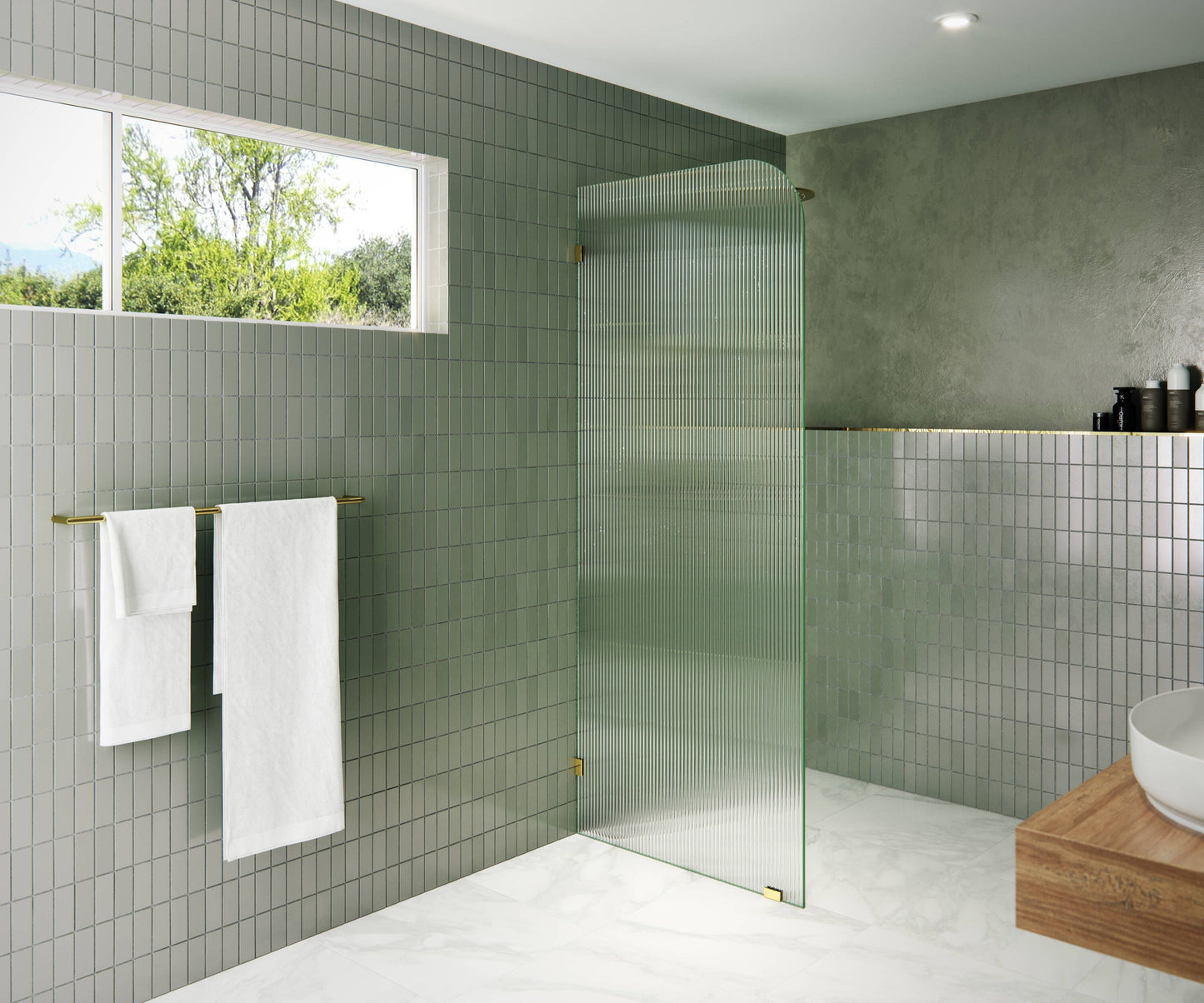 Glass Warehouse Aurora Polished Brass 32-in W x 78-in H Frameless Tempered Glass Fixed Shower door