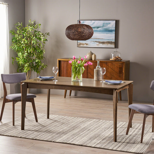 Christopher Knight Home Wren Dining Table 6-Seater Rubberwood with Walnut Veneer Mid-Century Natural Walnut Finish