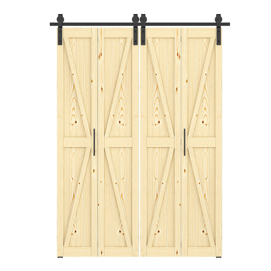 LOVMOR 60 in. x 84 in. Unfinished Solid Pine Wood Bi-fold Door with Hardware Kit