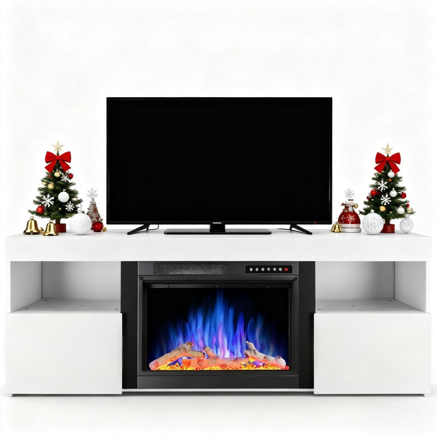 COWSAR 22.44-in W White TV Stand with Infrared quartz Flat wall with Remote Control Included