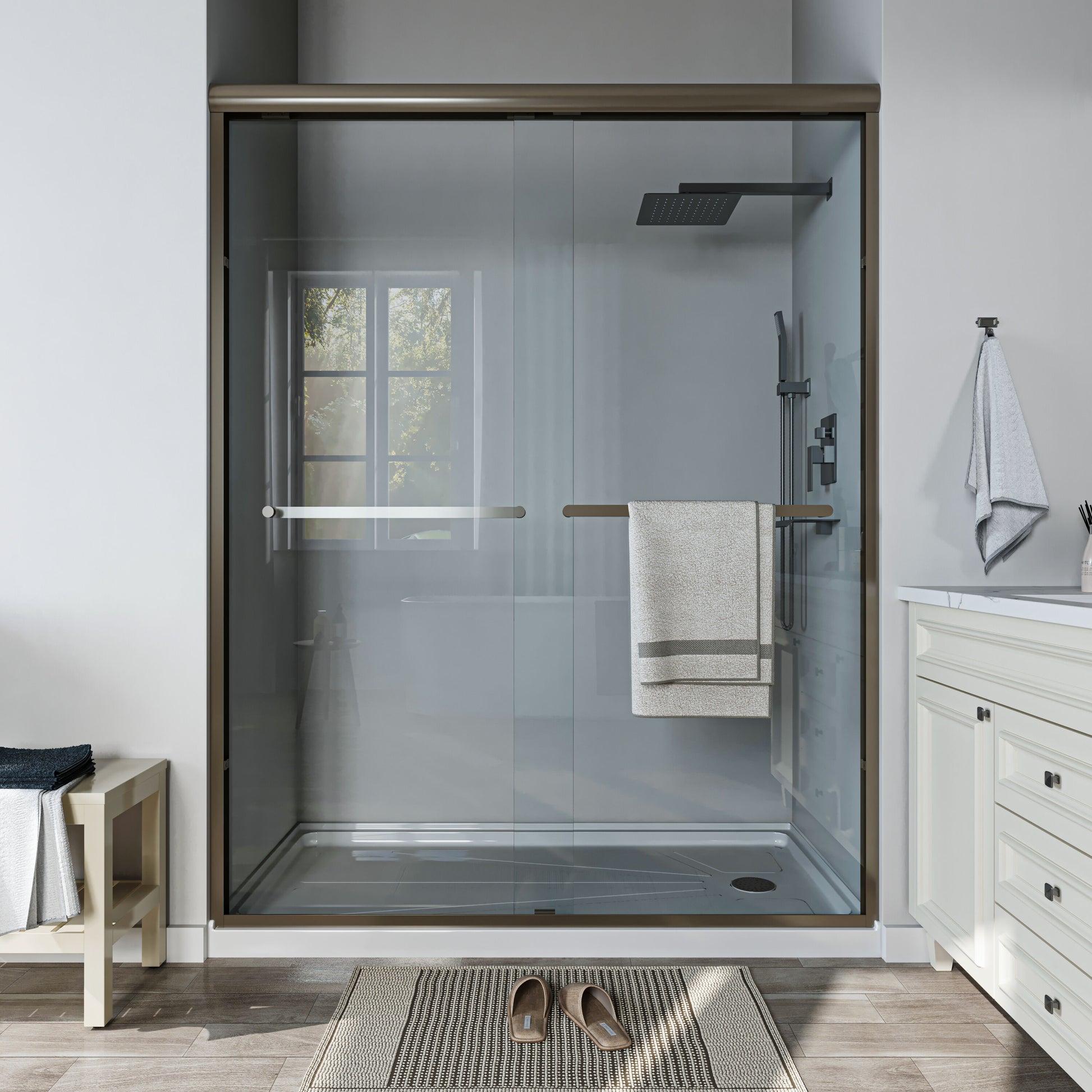 ONWITH  Oil Rubbed Bronze 56-in-60-in W x 72-in H Framed Clear Glass Bypass Sliding Shower Door
