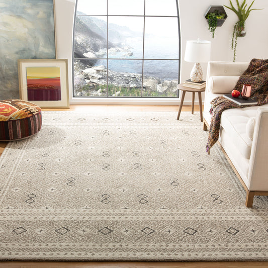 Safavieh  Micro-Loop 803 Gray/Ivory Bohemian 6ft x 9ft Medium Rectangle Rug