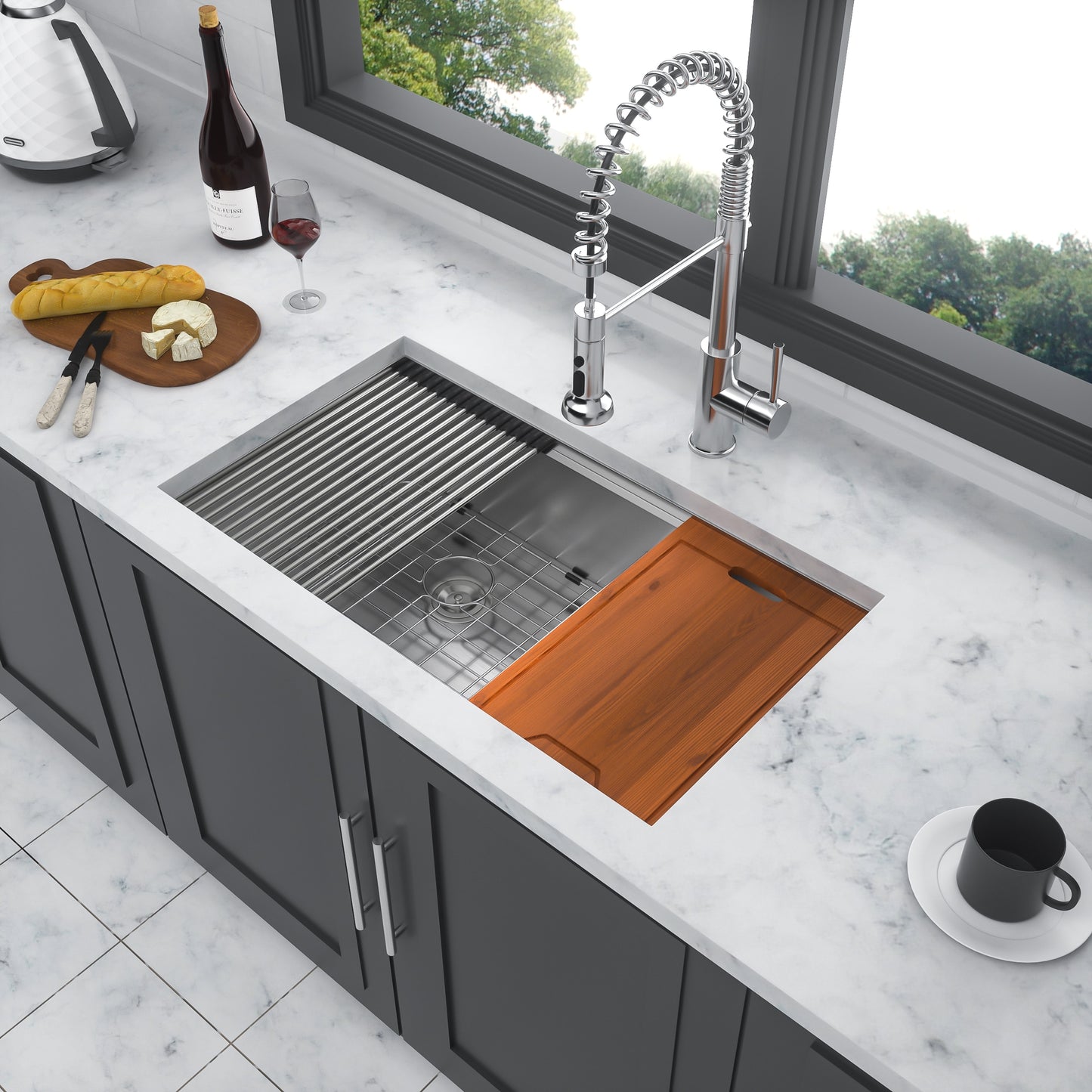 LOVMOR Double Bowl(60/40) Undermount Sink 33x19x10in Double Bowl Kitchen Sink 16 Gauge with Two 10in Deep Basin