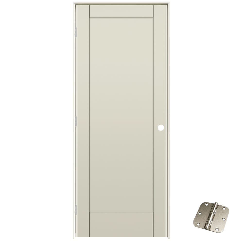RELIABILT 36-in x 80-in Solid core 1-panel Right hand Smooth Primed MDF Flat Jamb Single Prehung Interior Door with