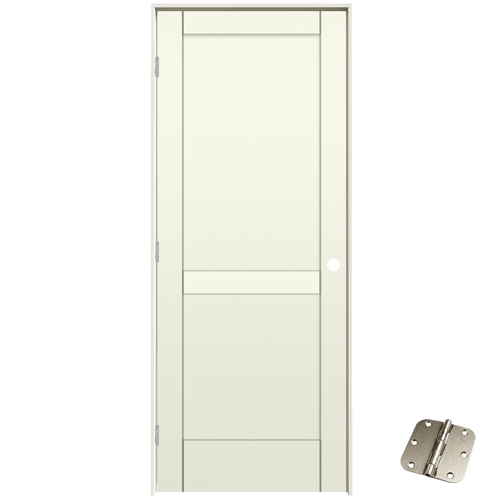 RELIABILT 18-in x 96-in Solid core 2-panel Right hand Smooth Primed MDF Flat Jamb Single Prehung Interior Door with
