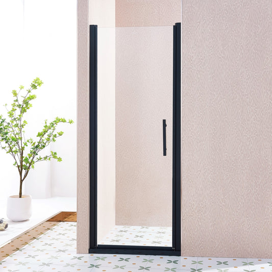 REIBII 30-31.5inW x 75inH Pivot  Shower Door Tempered Glass Shower Door with 1/4in Clear Glass Matte Black Aluminium Alloy