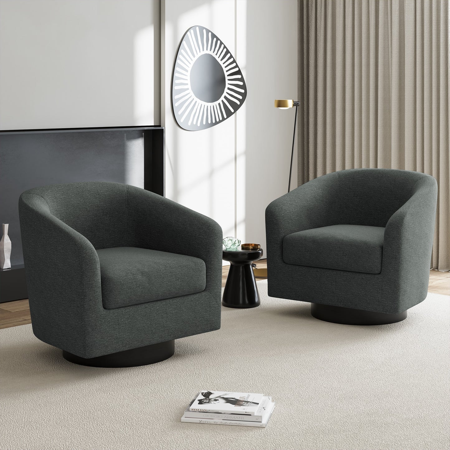 Dreamsidea  Chenille Upholstered Chair with Swivel Barrel Design for Living Room and Solid Wood Base