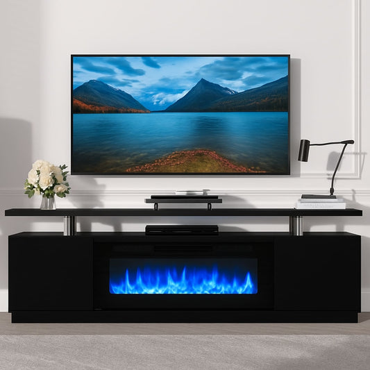 Qeetex 70-Inch Wide Black Tv Stand  with 36'' Firplace (No Remote Control Included)