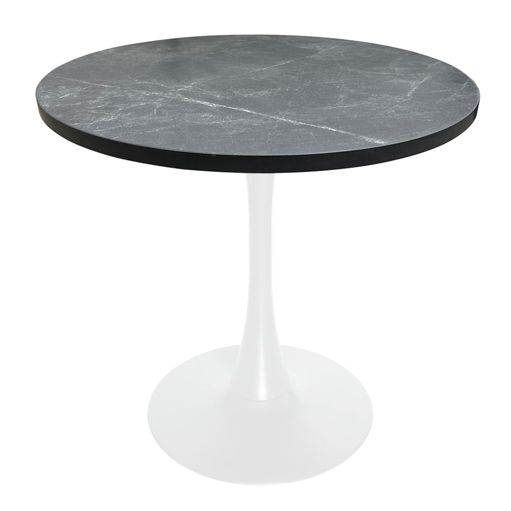 Leisuremod  Bristol Dining table White Base with 36 Round Marbleized Black MDF top