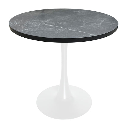 Leisuremod  Bristol Dining table White Base with 36 Round Marbleized Black MDF top