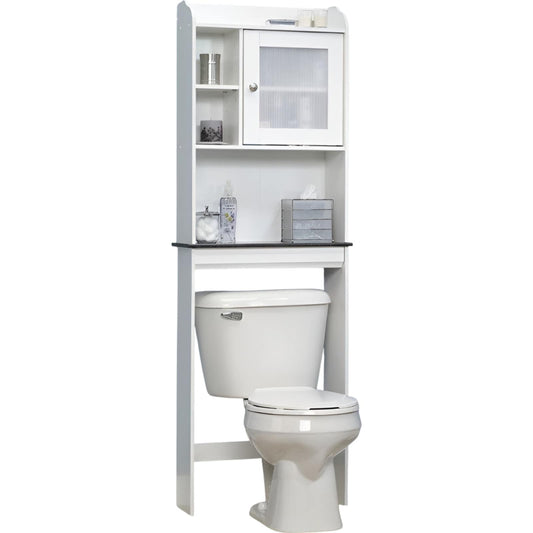 Slickblue Over Toilet Bathroom Cabinet with 2 Adjustable Shelves and Panel Door - White