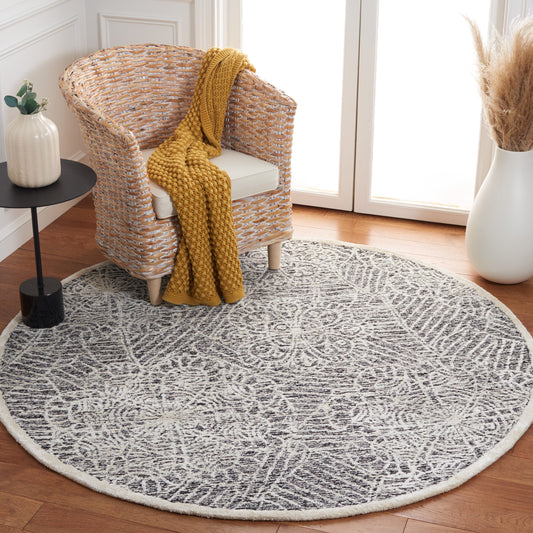 Safavieh  Precious 304 Black/Ivory Contemporary 6ft x 6ft Round Rug