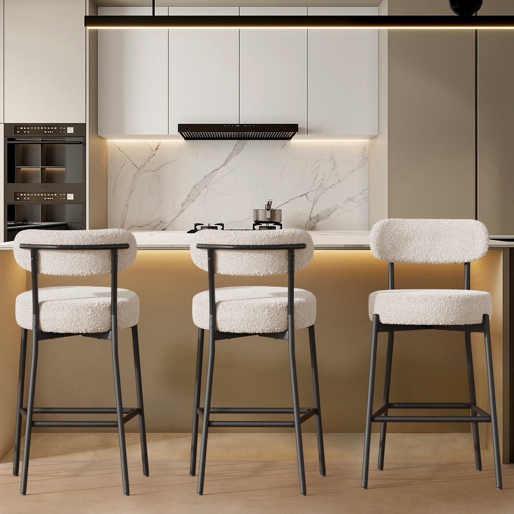 DYHOME Gray 28 Inch Boucle Counter Height Bar Stools Set of 3 Modern for Kitchen Island Pub Cafe