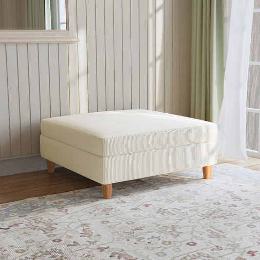 Dreamsidea Corduroy Upholstered Ottoman With Thick Foam Cushion Beige