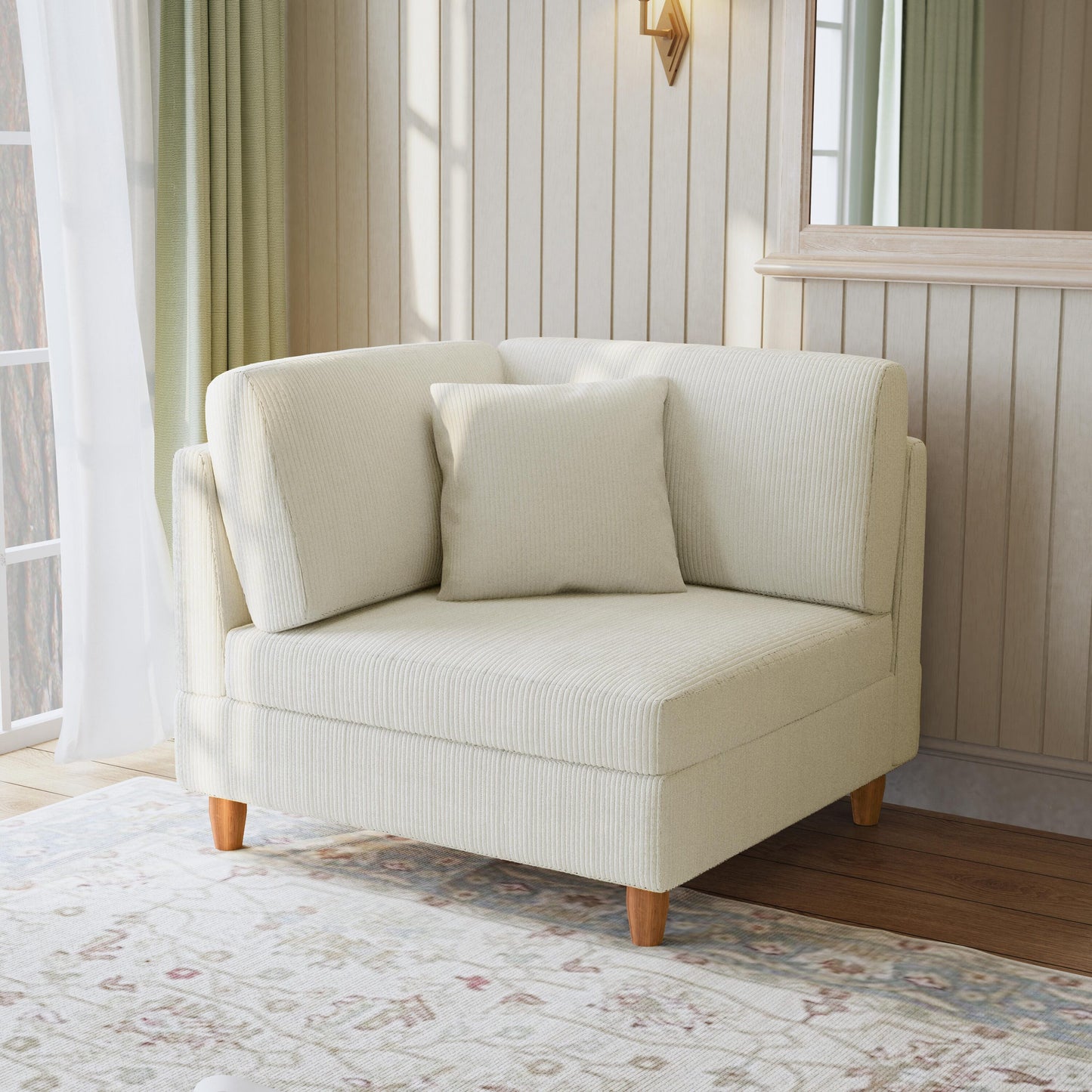 Dreamsidea Corduroy Upholstered Corner Armchair With Wide Ergonomic Backrest Beige