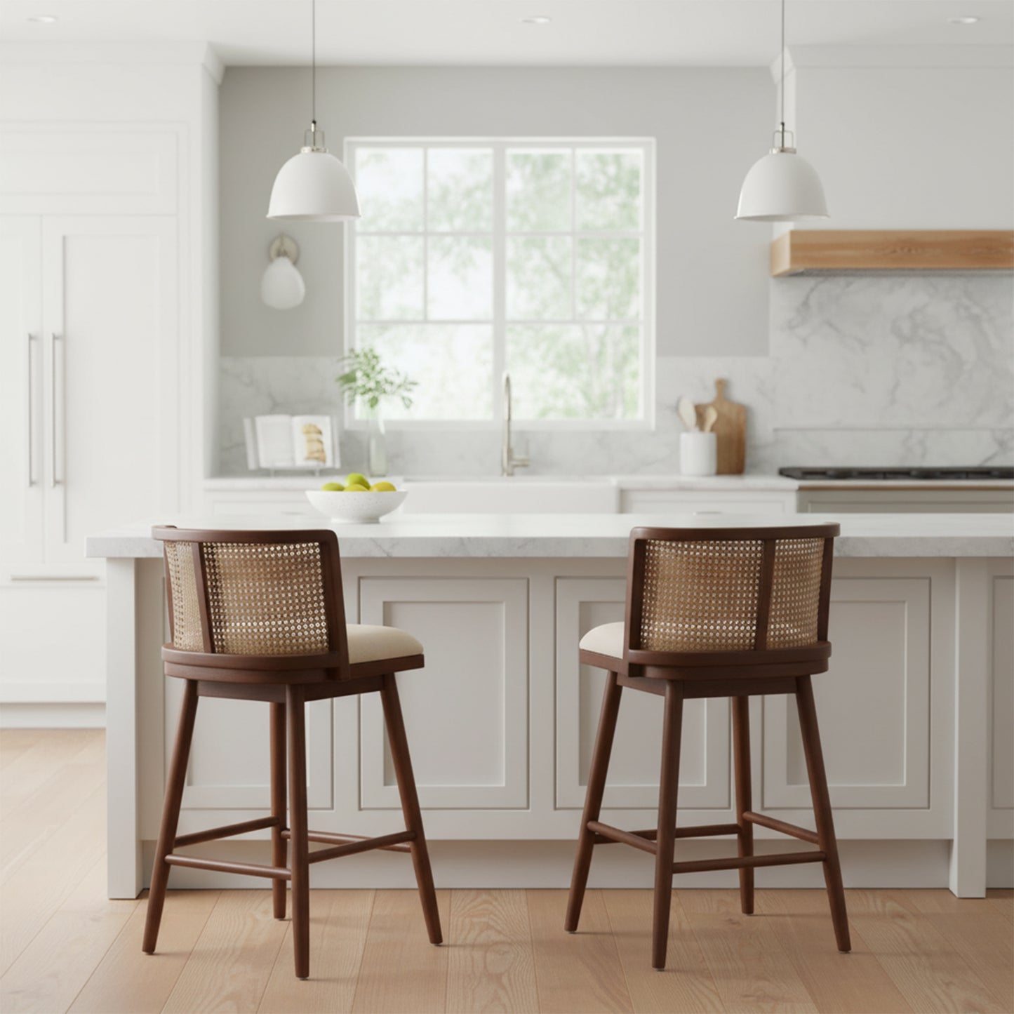 ModernLuxe Talia Indoor Upholstered Wooden Counter Stool  Bar Chair  Dark Walnut Finish Frame with Beige Upholstery  Set of 2