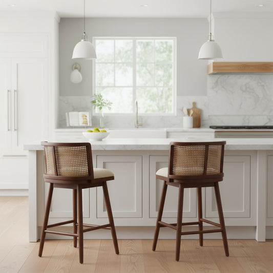 ModernLuxe Talia Indoor Upholstered Wooden Counter Stool  Bar Chair  Dark Walnut Finish Frame with Beige Upholstery  Set of 2