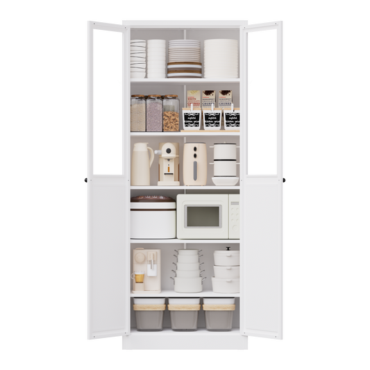 GlasFlength  72 Inch Metal Kitchen Pantry Cabinet with Doors and Shelves Tall Heavy Duty Adjustable Storage Organizer Tool Free Assembly Freestanding Cabinet for Living Room Bathroom White