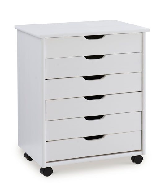 Linon Home Décor - Monte Wide Six-Drawer Rolling Storage Cart - Whitewash