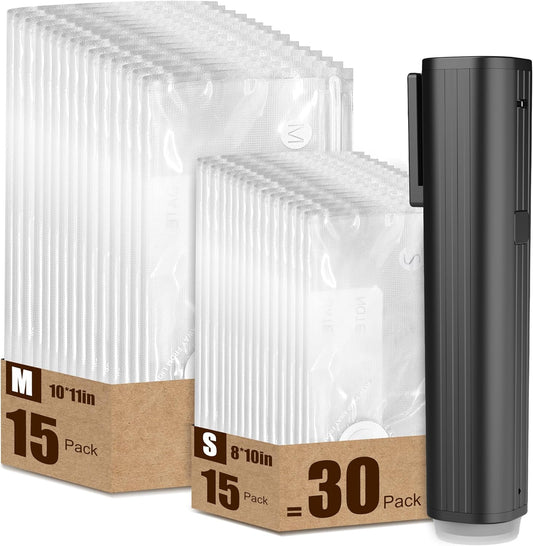 Vacuum Sealer, Portable handheld Vacuum Sealer + 30 Reusable Vacuum Bags, Portable Food Sealer, With LED pressure display, 2-Speed Pressure Control (60\/80 Kpa)