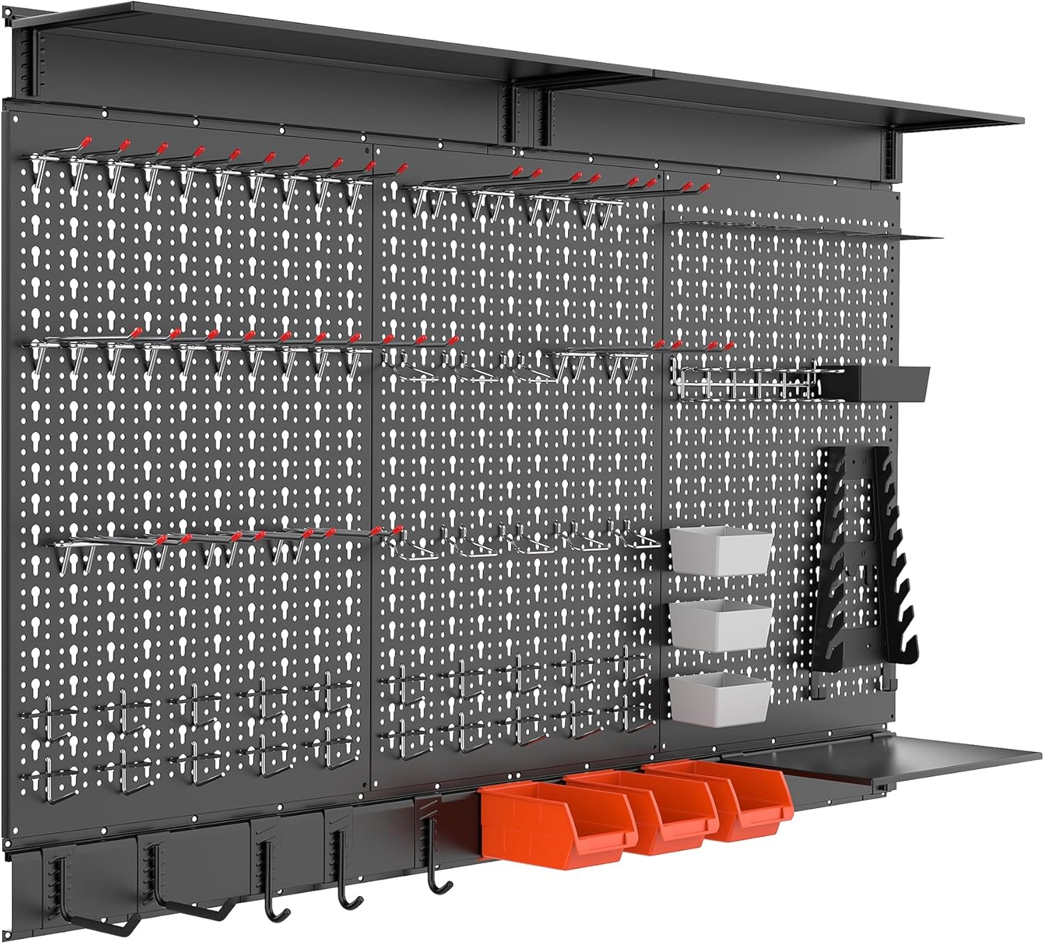 WALMANN 113 PCS Pegboard Wall Organizer Kit with Pegboard Hooks, Bins, Shelves, Pegboard Tools Storage System for Garage, Workbench, Modular Peg Board Tool Organizer Board with Hooks(Black)