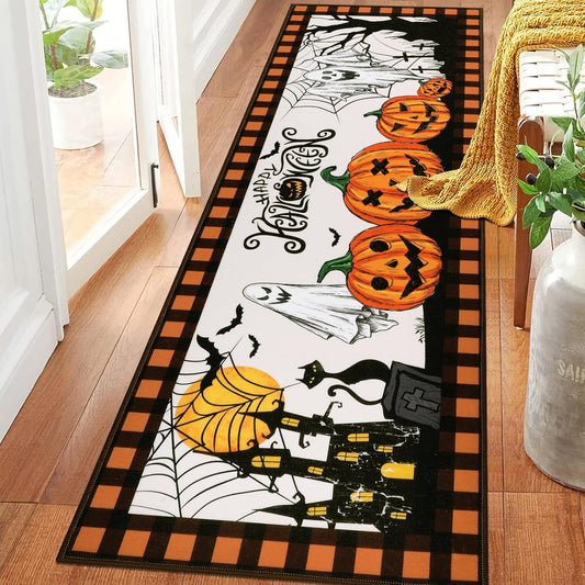 Pauwer Halloween Decorations Runner Rug 2x6, Fall Decor Pumpkin Non-Slip Hallway, Farmhouse Washable Kitchen Rugs, Throw Area Carpet for Entryway Halloween Door Mat