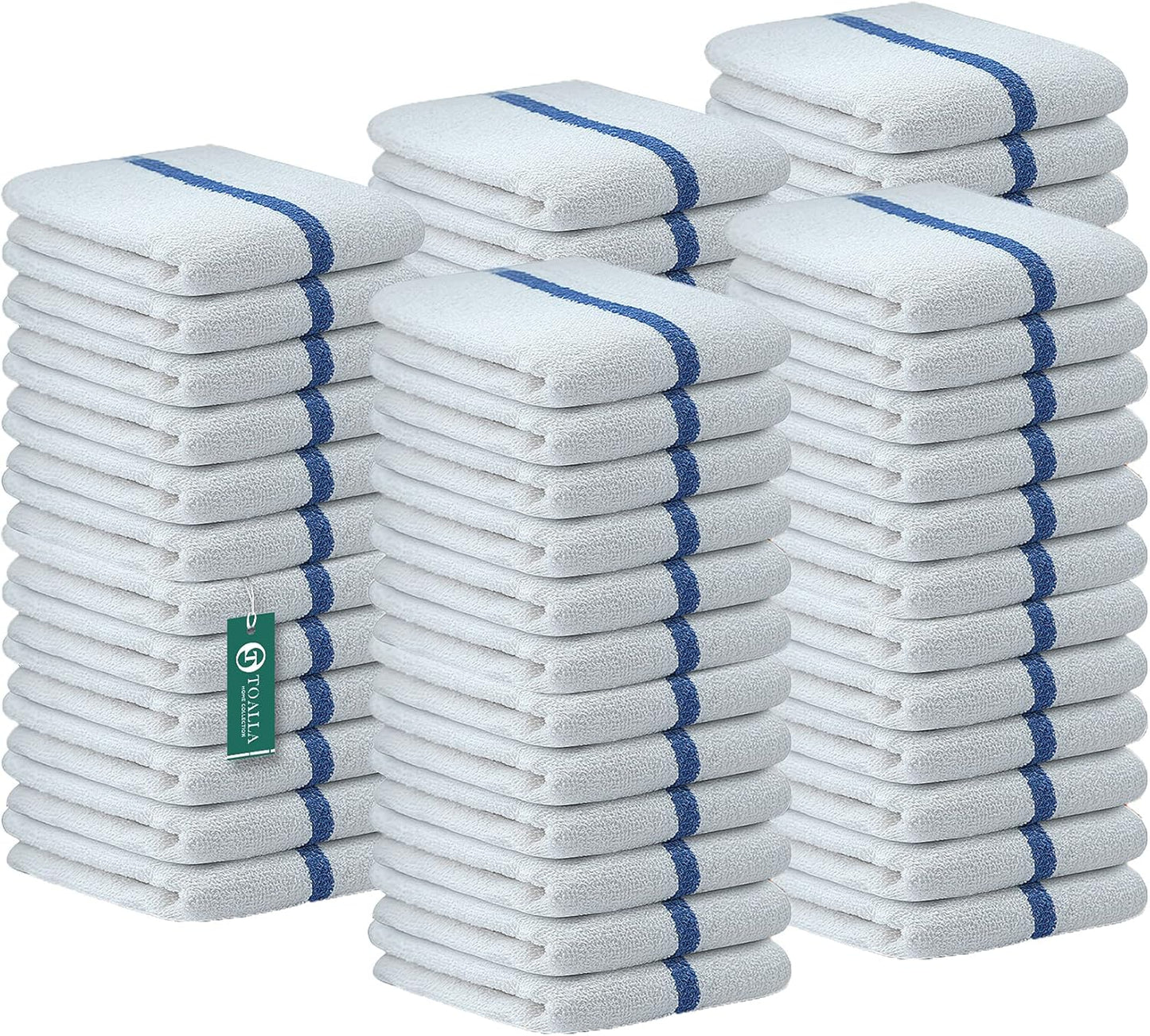 TOALLA Bar Mop Blue Stripe 10lbs 16x19 Pack of 60 100% Cotton Double Stitched Route Ready Absorbent Kitchen Towel Dish Towels and Dishcloths Towels Sets Washcloth Kitchen Towels