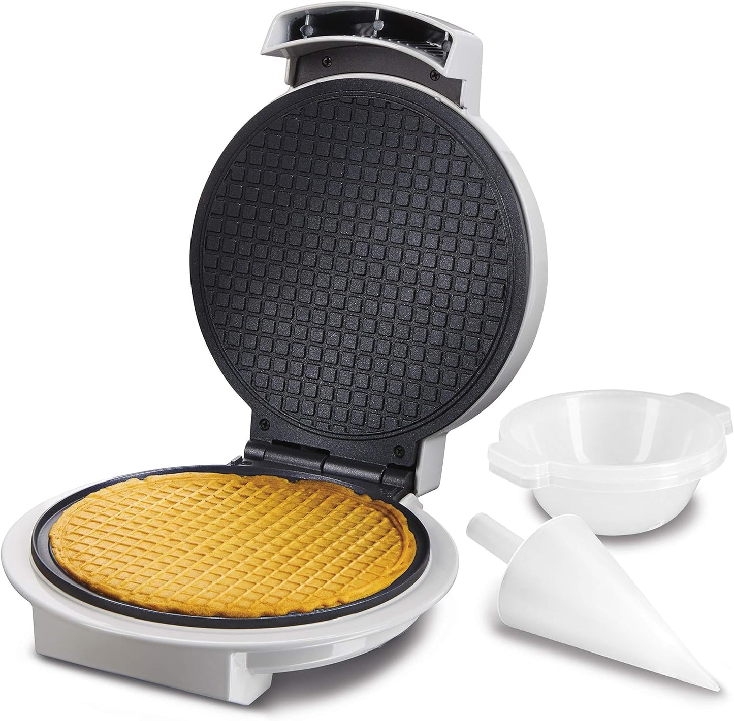 Proctor Silex Waffle Cone and Ice Cream Bowl Maker with Browning Control, Shaper Roller and Cup Press, 7.5” PFAS-Free Nonstick Plates, White (26410MN)