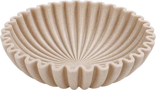 YMXYJM Large Decorative Bowl, Modern Handicraft Bowls for Home Decor, Decorative Fruit Bowl for Kitchen Counter, Ruffle Decor, Stylish Key Bowl for Entry Table, Artificial Stone Beige