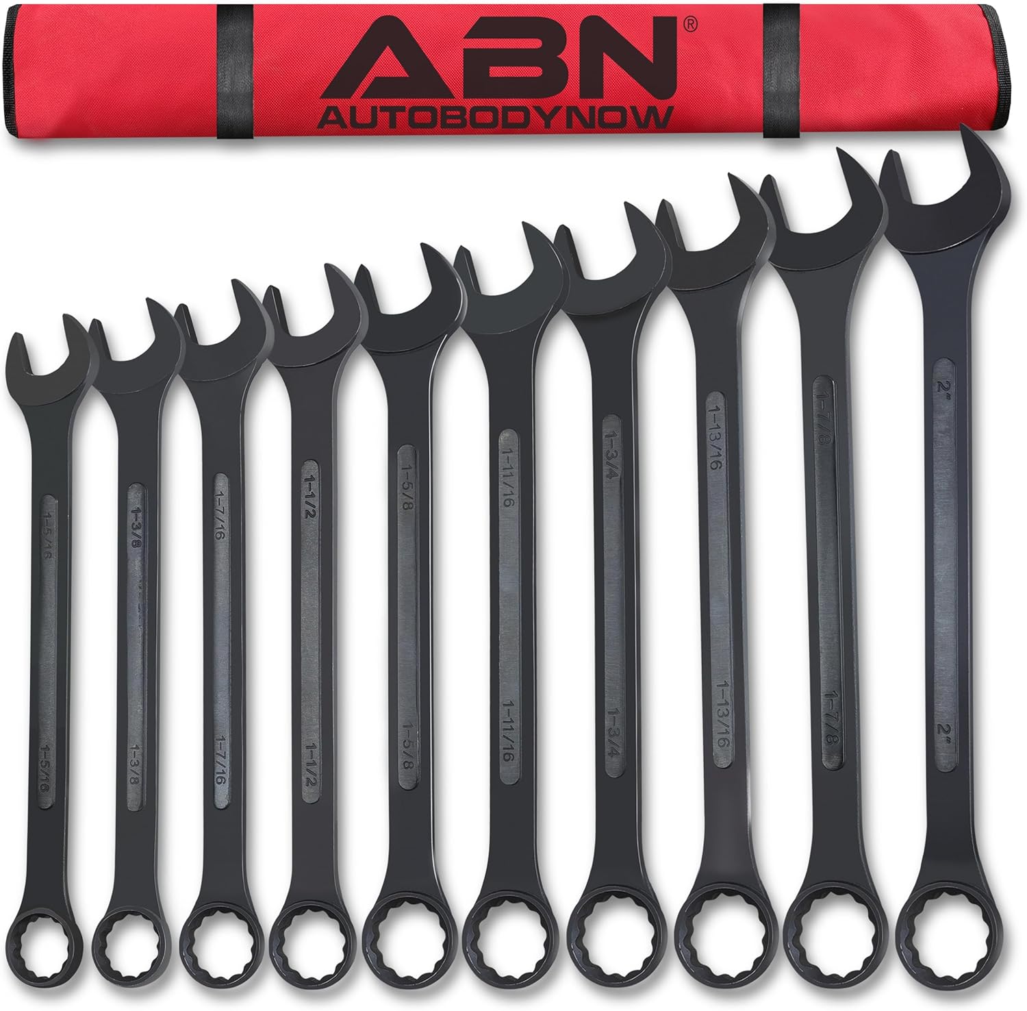 ABN Large Combination Wrench Set SAE 1-5\/16 to 2in - Standard 10 Piece Jumbo Open End Wrench Set