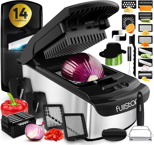 Fullstar The Original Pro Chopper - Vegetable Chopper and Spiralizer, Food Chopper with Container, Fruit Slicer, Kitchen Gadgets & Accessories, Home Essentials (14 in 1, Stainless Steel)