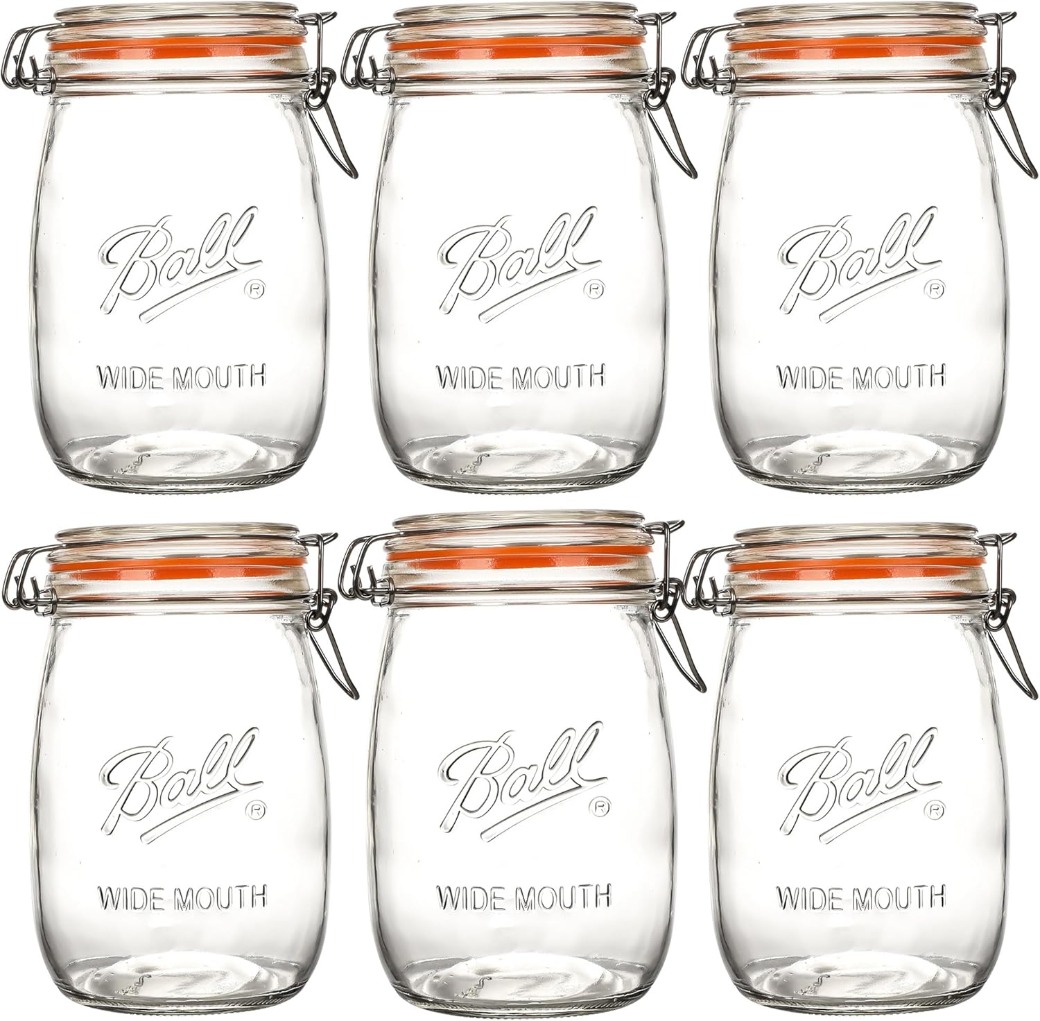 Wide Mouth Mason Jars with Airtight Lid 6 Pack 32oz, Kitchen Canning Jar Storage Large Clear Canister Jars with Hinged Lid with Measurement Marks Glass Mason Jars For Canning,Coffee,Sugar,Beans
