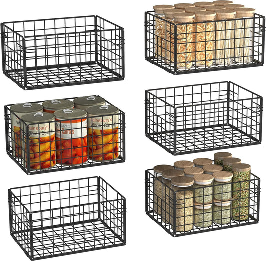 X-cosrack Metal Wire Basket Pantry Baskets Foldable Cabinet Organizers with Handles-6 Pack-12"x9"X6", Food Storage Freezer Organizer Bins for Kitchen Bathroom Laundry Closet Garage - Patent Design