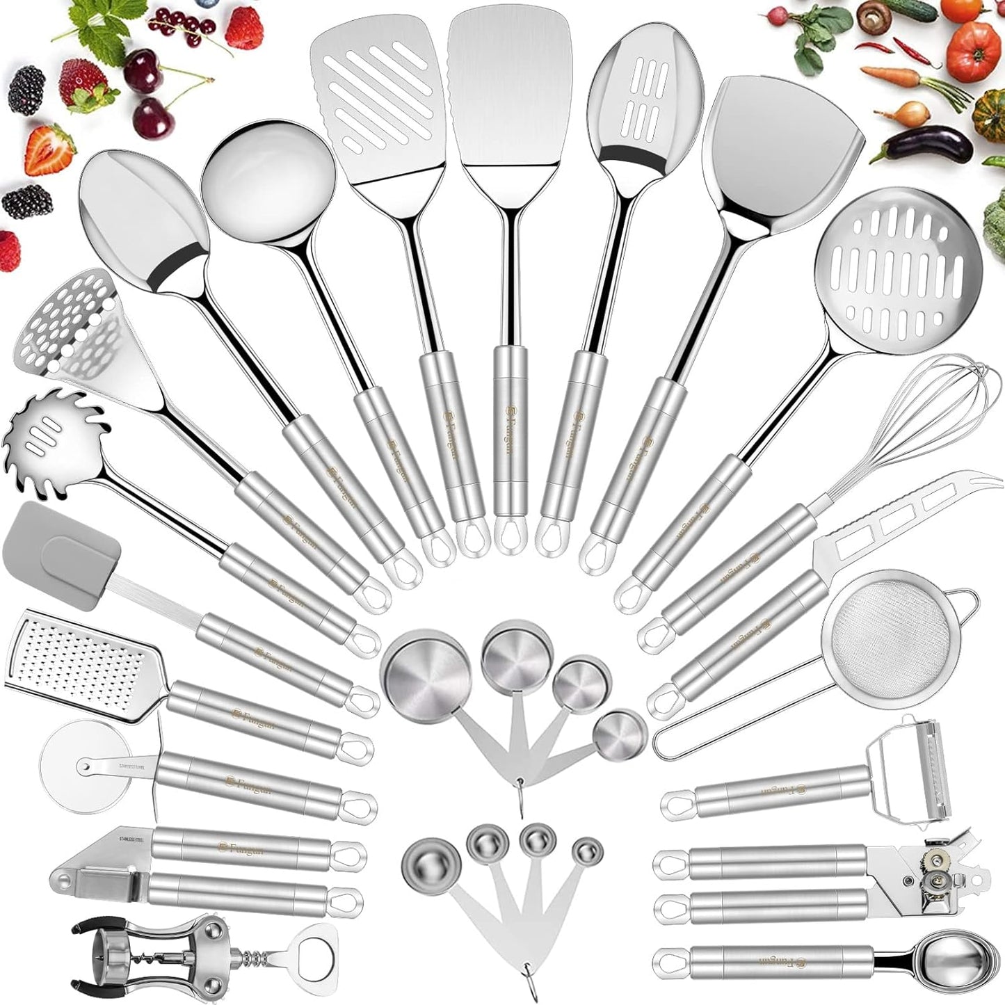 Stainless Steel Kitchen Utensil Set- Fungun 28 Pcs Cooking Nonstick Cookware Set with Spatula - Best Gadgets Tools Kitchen Accessories