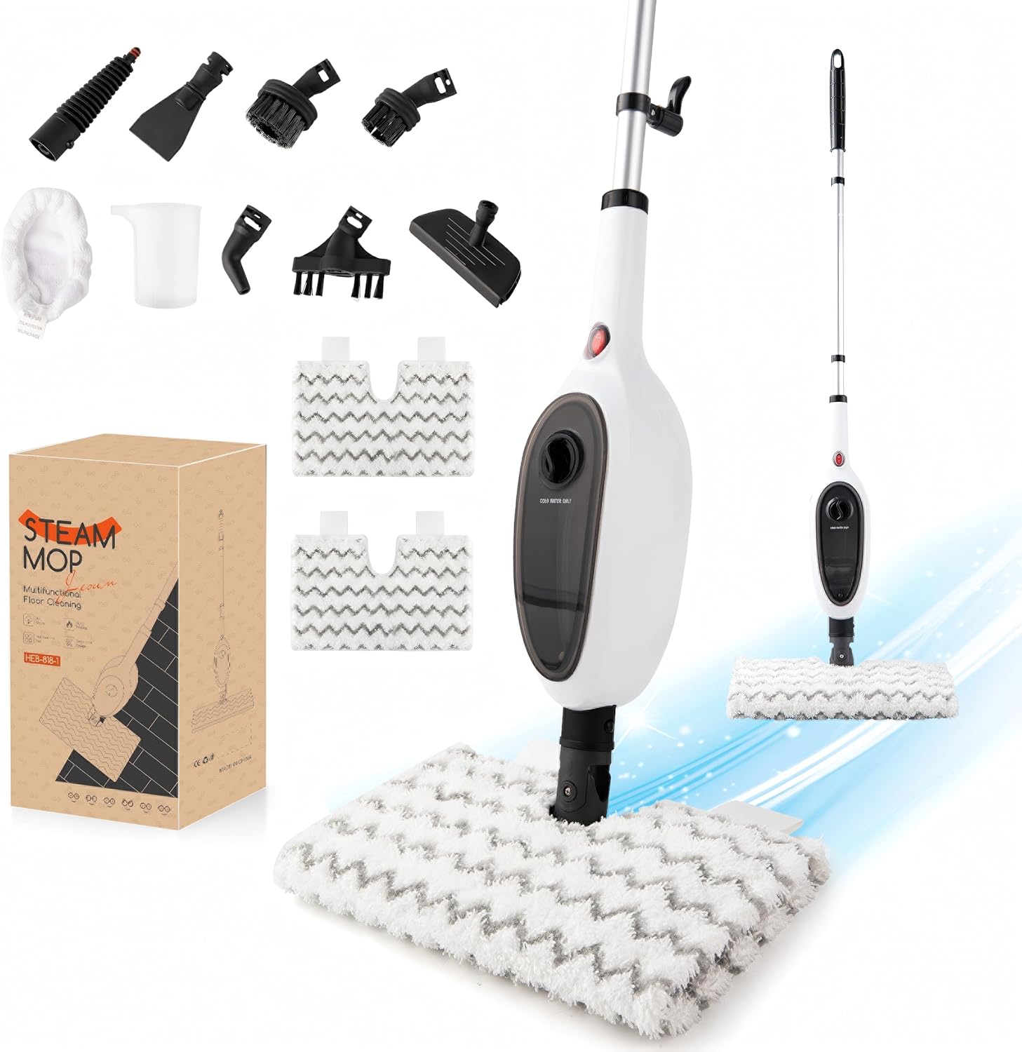 Steam Mops for Floor Cleaning, Unique Double-Sided Flip Design, 15 Seconds Fast Heating，10-in-1 Steam Cleaner for Kitchen, Living Room Wood Floor Tile Cleaning