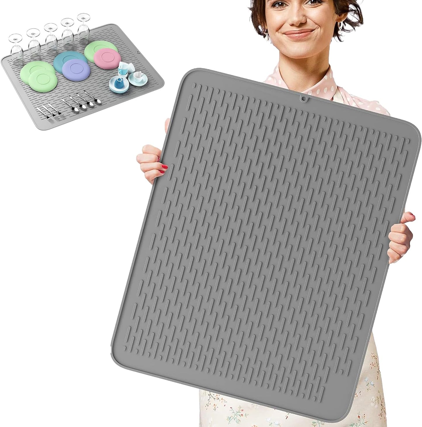Monster Mat Extra Large Silicone Dish Drying Mat (30"x24") \u2013 Heavy Duty & Fast-Drying Silicone Mat - Non-Slip XL Dish Drying Mat For Kitchen Counter - Gray