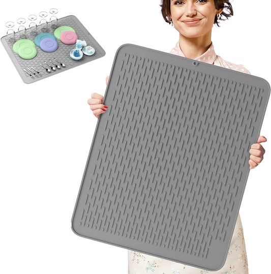 Monster Mat Extra Large Silicone Dish Drying Mat (30"x24") \u2013 Heavy Duty & Fast-Drying Silicone Mat - Non-Slip XL Dish Drying Mat For Kitchen Counter - Gray