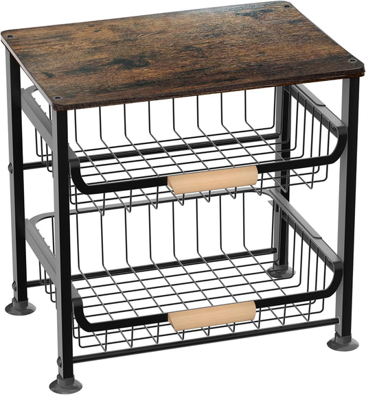 NiuYichee 3-layer Kitchen Fruit Storage Basket Snack Rack, Countertop & Desktop Pull-out Metal Basket with Handle, Organizers