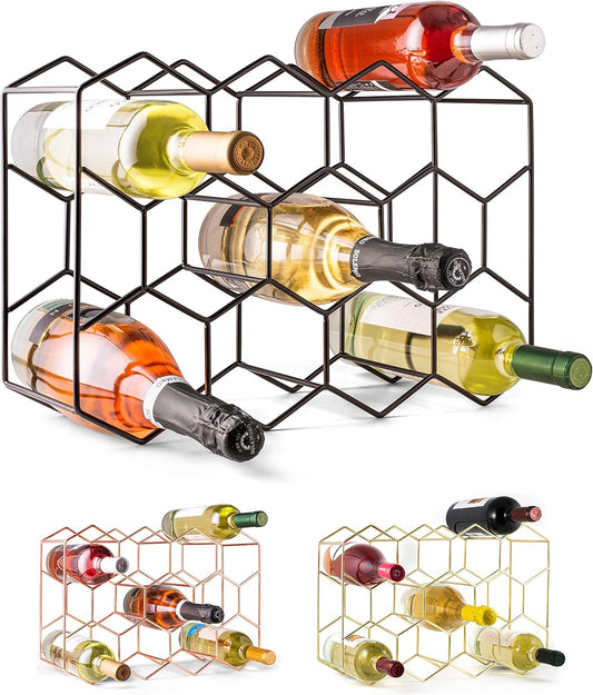 Gusto Nostro Countertop Wine Rack - 14 Bottle Freestanding Modern Black Metal Small - 3 Tier Tabletop Wine Holder Stand for Cabinet, Pantry - Wine Racks Countertop - No Assembly Required