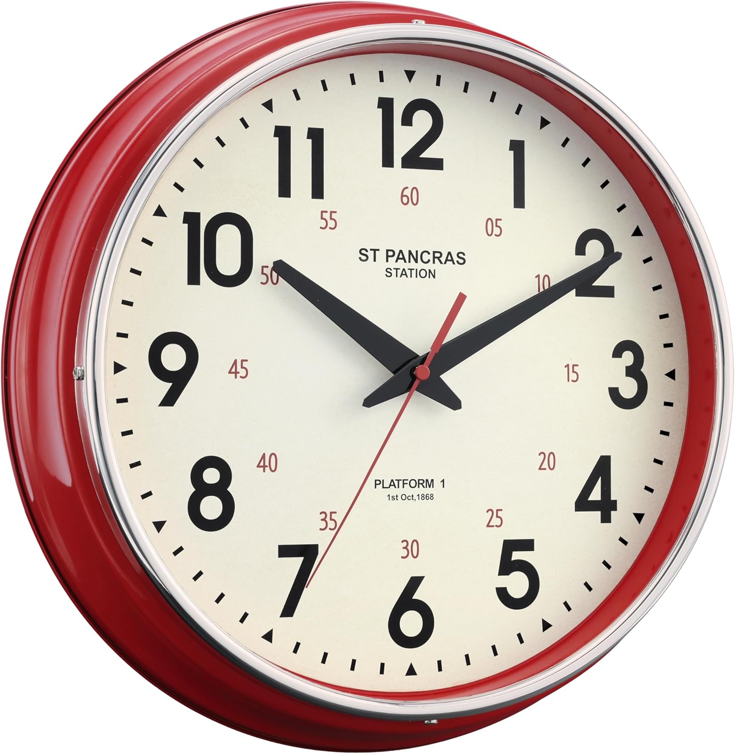 HYJOOY Wall Clock Metal 12.4" Countryside Style Wall Clocks Retro Vintage Classical Silent Non Ticking Easy to Read for Living Room\/Kitchen\/Bedroom\/Office\/Bar(12.4" Red)