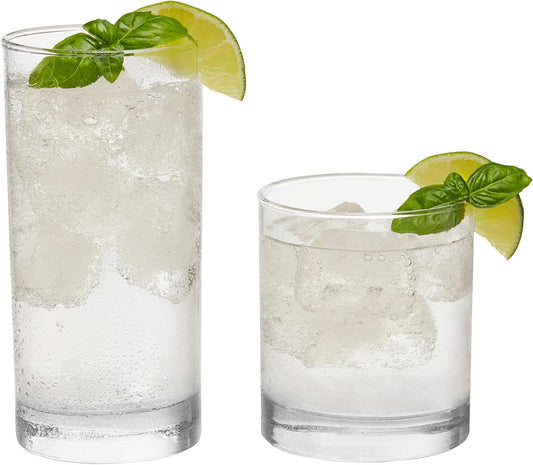 Libbey Province Tumbler and Rocks Glass Set, Elegant Drinkware Glasses Set, Tall Drinking Glasses with Modern Lines, Drinking Glasses Set of 16, 16-Piece